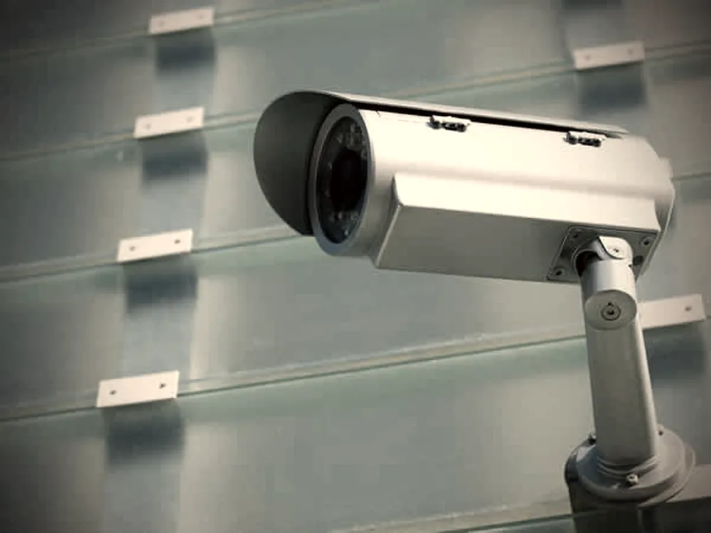 Bullet camera fitted to a pole bracket